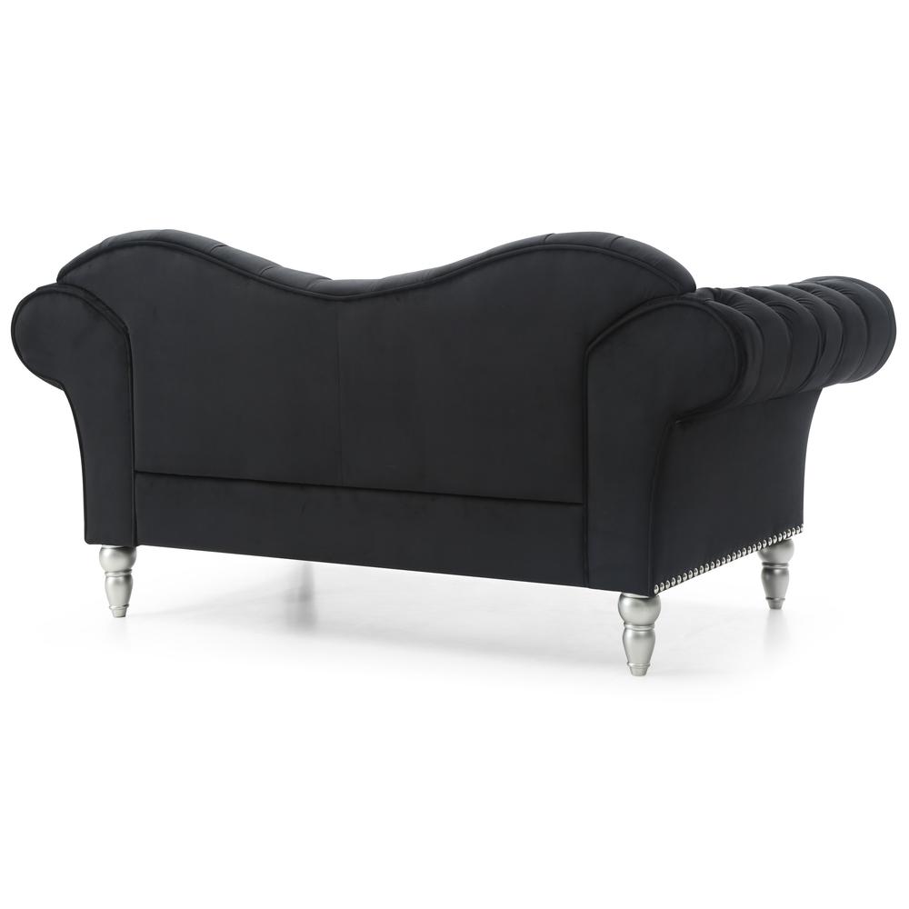 Wilshire 75 in. Black Velvet 3-Seater Sofa with 2-Throw Pillow. Picture 4