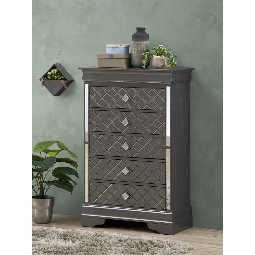 Verona Metalic Black 5-Drawer Chest of Drawers (31 in. L X 16 in. W X 48 in. H). Picture 8