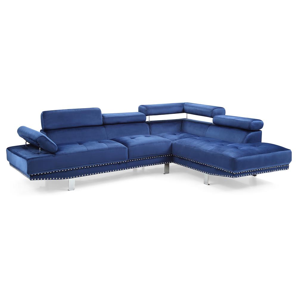 Derek 109 in. W 2-piece Velvet L Shape Sectional Sofa in Navy Blue. Picture 4