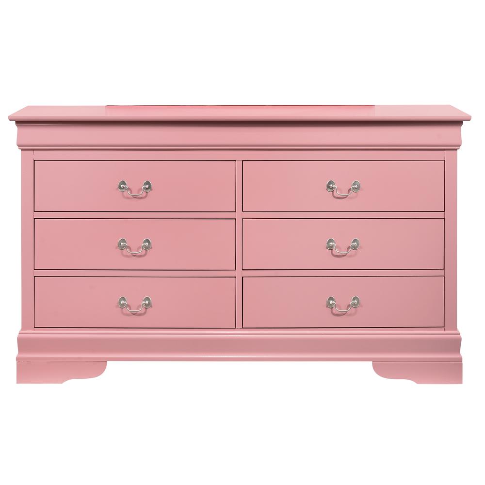 Louis Phillipe 6-Drawer Pink Double Dresser (33 in. X 18 in. X 60 in.). Picture 1