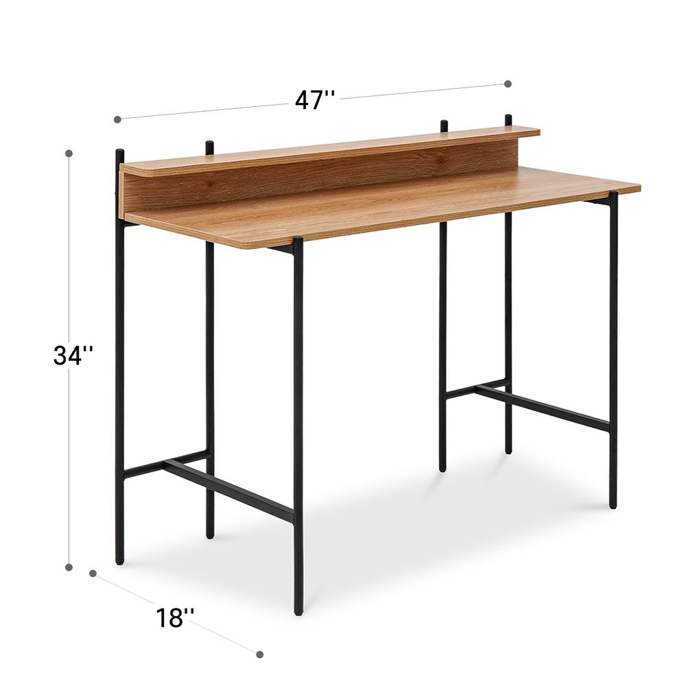 Querencia 34"H Study / Writing Desk with Acacia Top and Steel Legs, QR-006W12. Picture 7