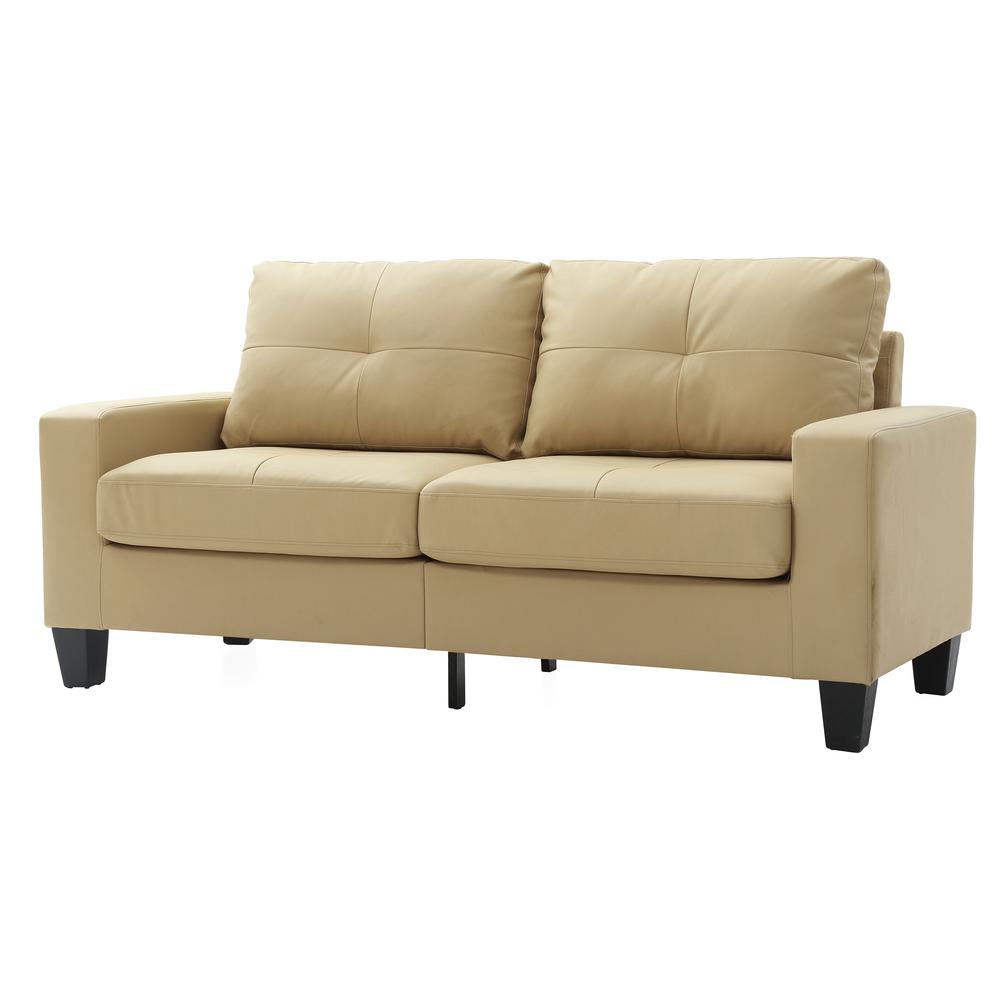 Newbury 71 in. W Flared Arm Faux Leather Straight Sofa in Beige. Picture 2