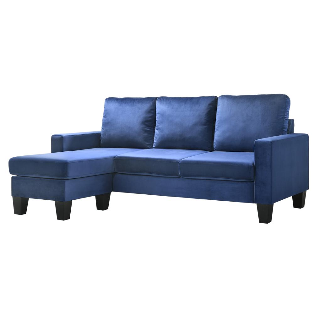 Jessica 77 in. W Flared Arm Velvet L Shaped Sofa in Navy Blue. Picture 2
