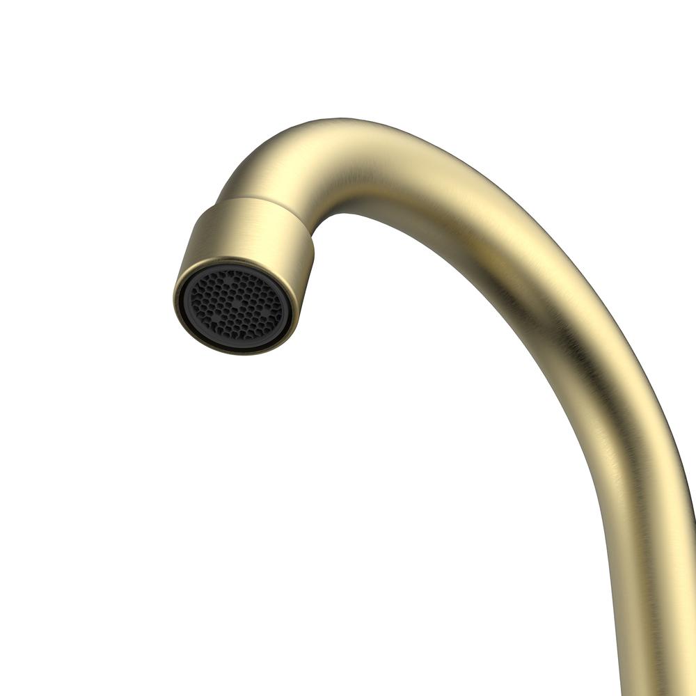 Alamo 4 in. Surface Mounted 2 Handles Bathroom Faucet with Drain Kit Included in Brushed Gold. Picture 6