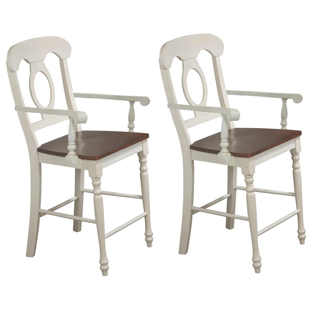 42.5 in.  White and Chestnut Brown High Back 24 in. Bar Stool with Solid Wood Seat (Set of 2). Picture 1