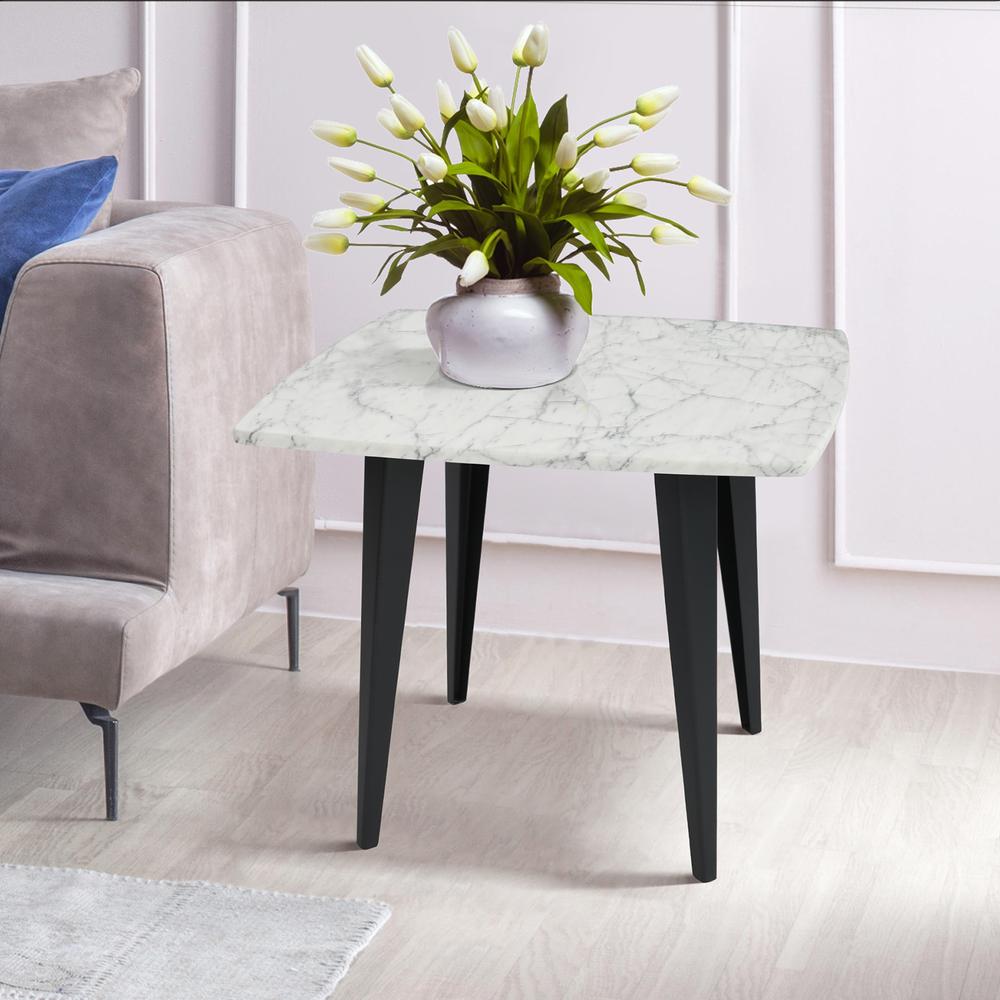 Soro 24" Square Italian Carrara White Marble Side Table with Metal Legs. Picture 6