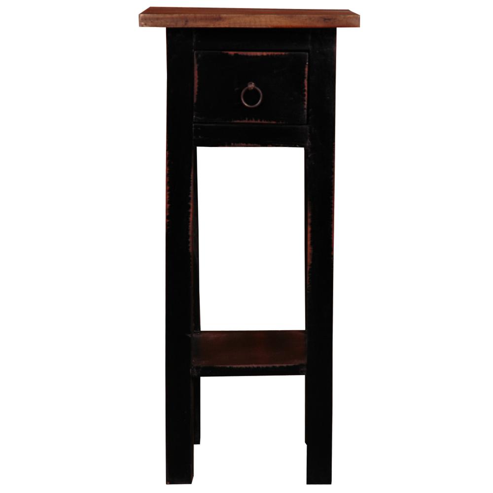 11.8 in.  Antique Black and Raftwood Brown Square Solid Wood End Table. Picture 1