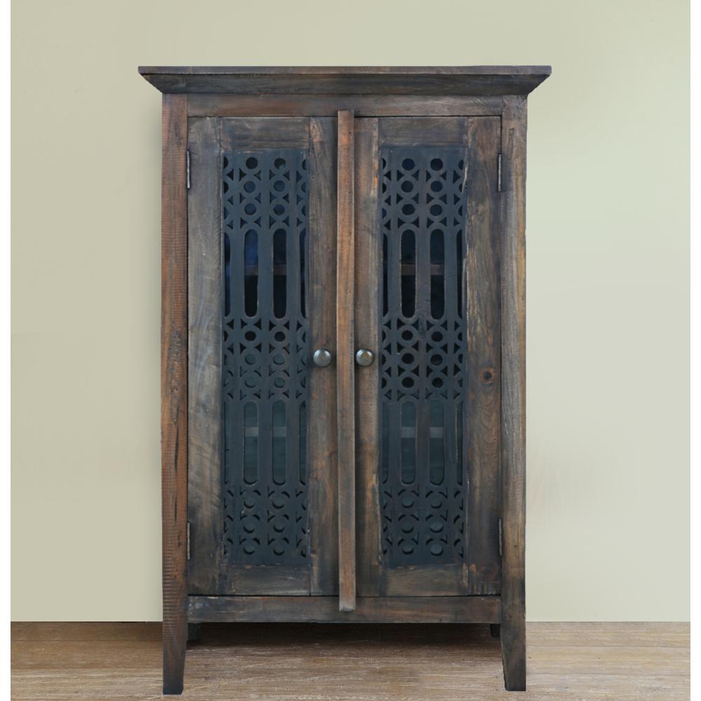 Shabby Chic Cottage Distressed Black and Raftwood Brown Wood Accent Cabinet. Picture 7
