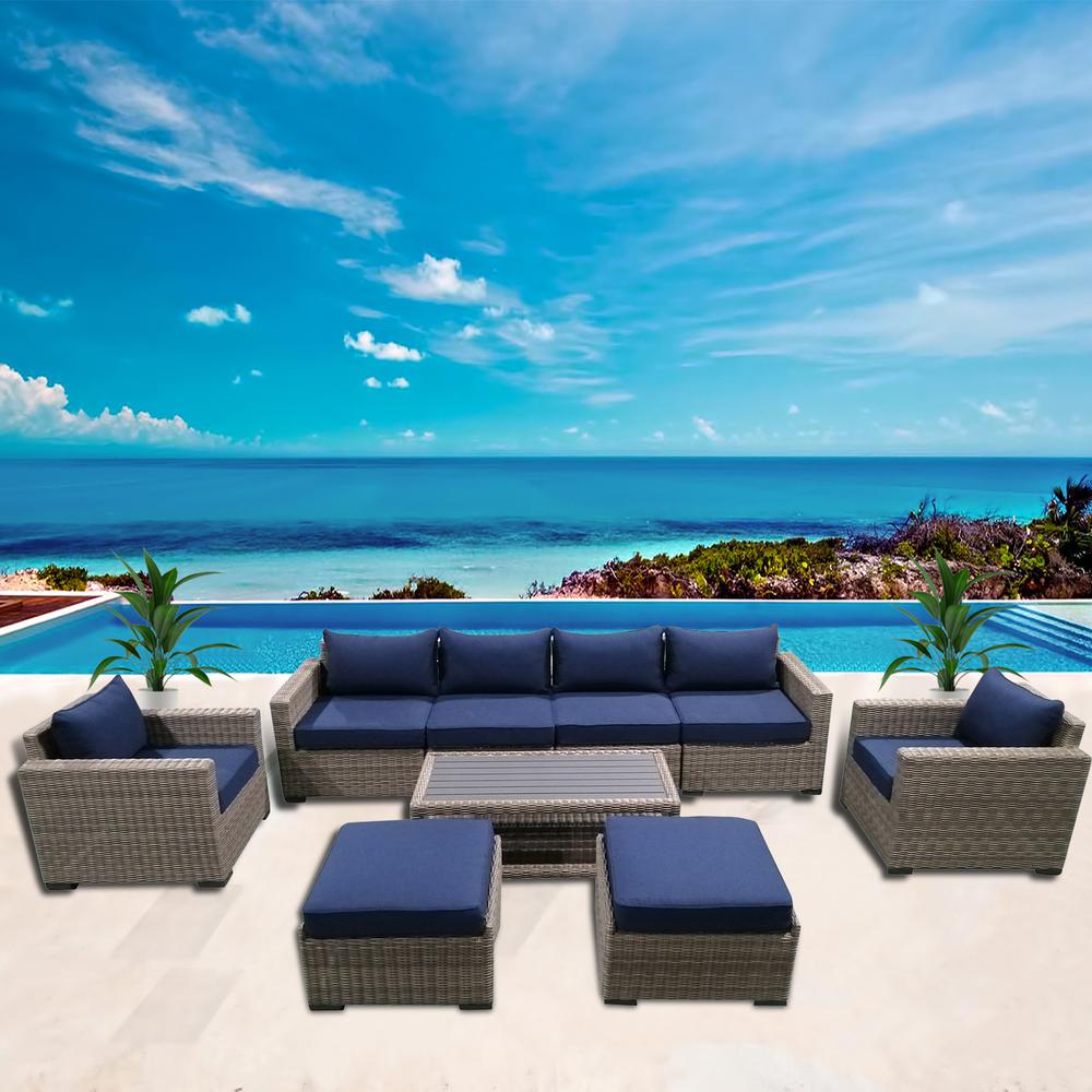 9-Piece Outdoor Patio Furniture Set Wicker Rattan Sectional Sofa & Couch with Coffee Table, CS-W14. Picture 6