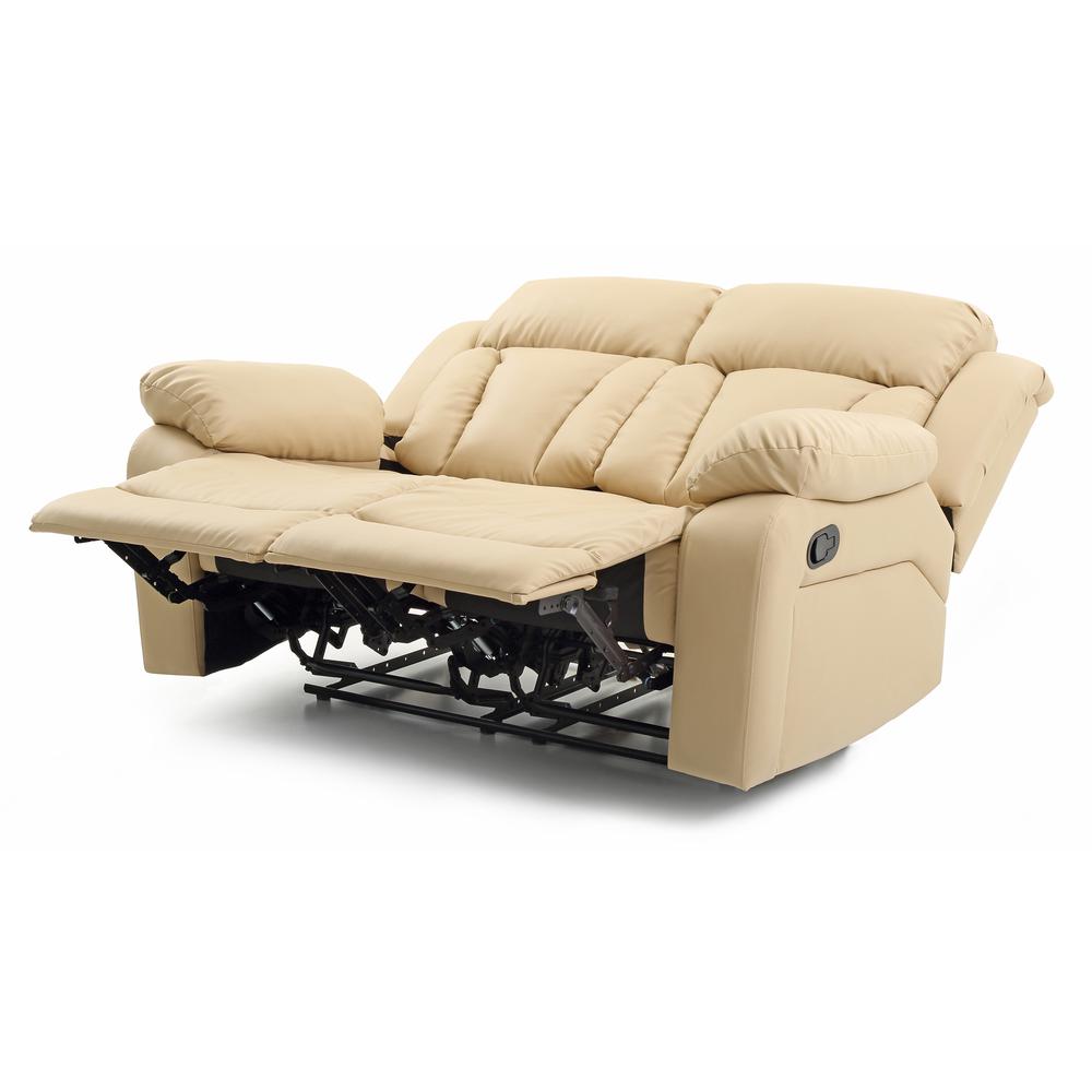 Daria 62 in. W Flared Arm Faux Leather Straight Reclining Sofa in Beige. Picture 5