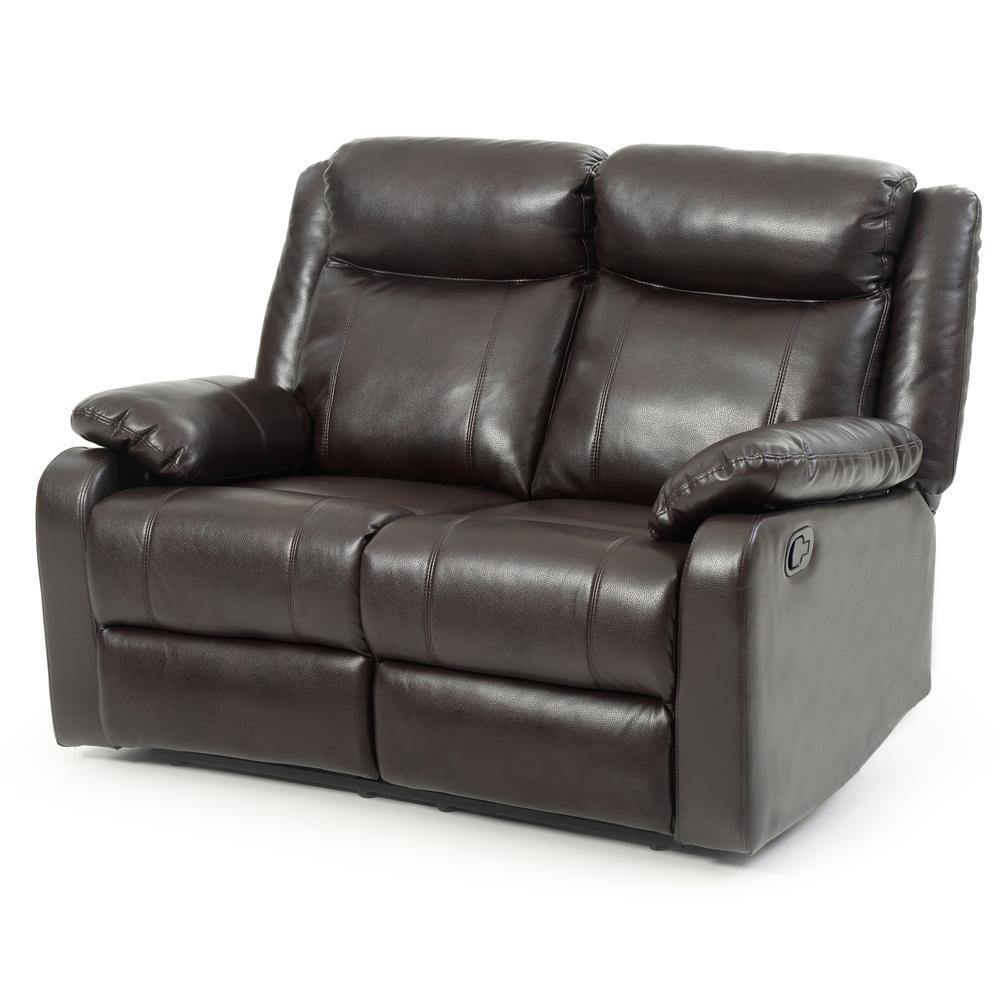 Ward 55 in. Dark Brown Faux leather 2-Seater Reclining Sofa with Pillow Top Arm. Picture 2