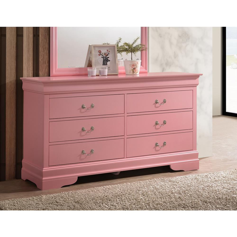 Louis Phillipe 6-Drawer Pink Double Dresser (33 in. X 18 in. X 60 in.). Picture 5