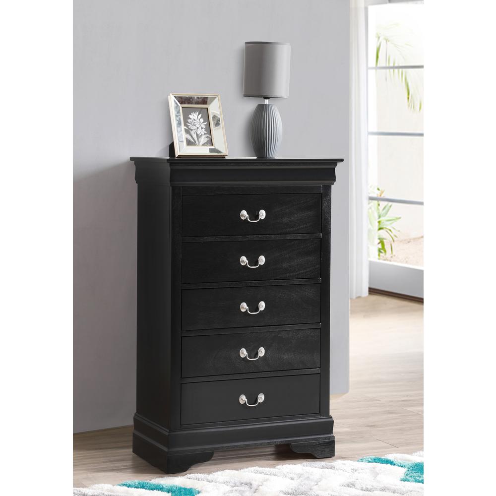 Louis Phillipe II Black 5 Drawer Chest of Drawers (31 in L. X 16 in W. X 48 in H.). Picture 7