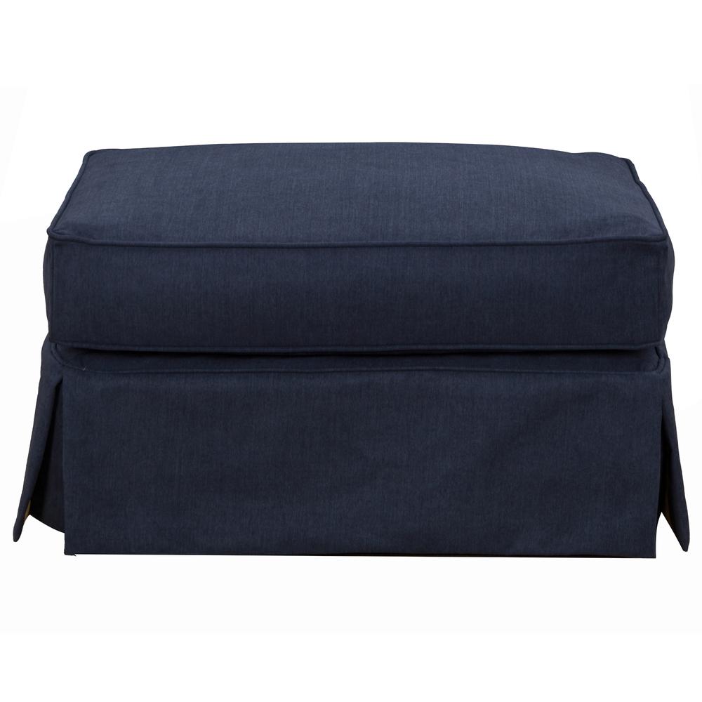 Americana Navy Blue Upholstered Pillow Top Ottoman. Picture 1