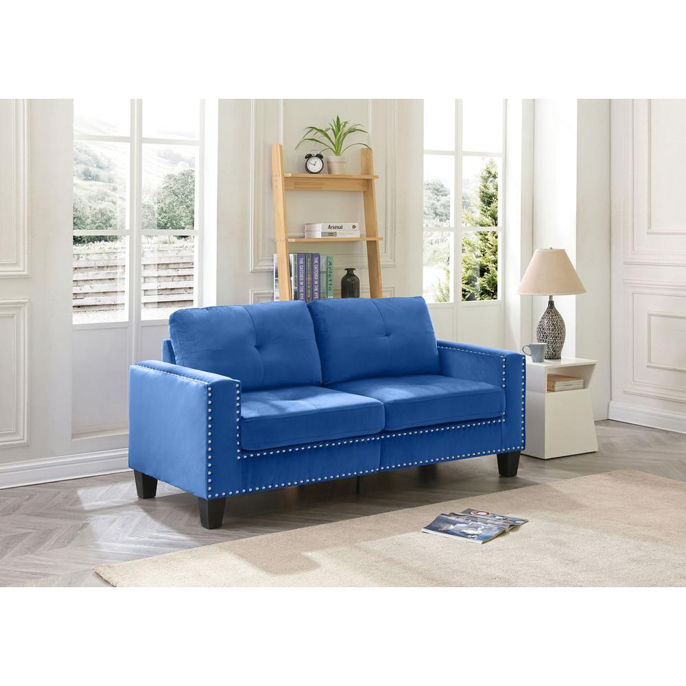 Nailer 71 in. W Flared Arm Velvet Straight Sofa in Navy Blue. Picture 7