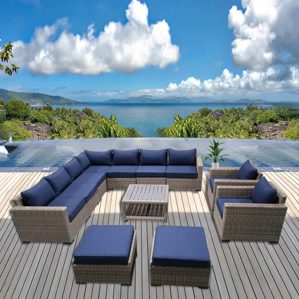 12-Piece Outdoor Patio Furniture Set Wicker Rattan Sectional Sofa & Couch with Coffee Table. Picture 6