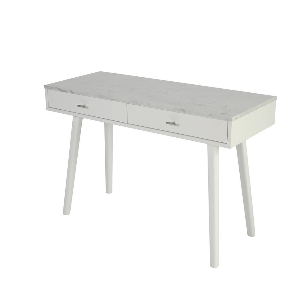 Viola 44" Rectangular White Marble Writing Desk with White Legs, TBC-4103-PT1730-WHT. Picture 2