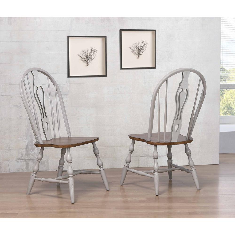 Country Grove Distressed Light Gray and Nutmeg Brown Side Chair (Set of 2). Picture 4