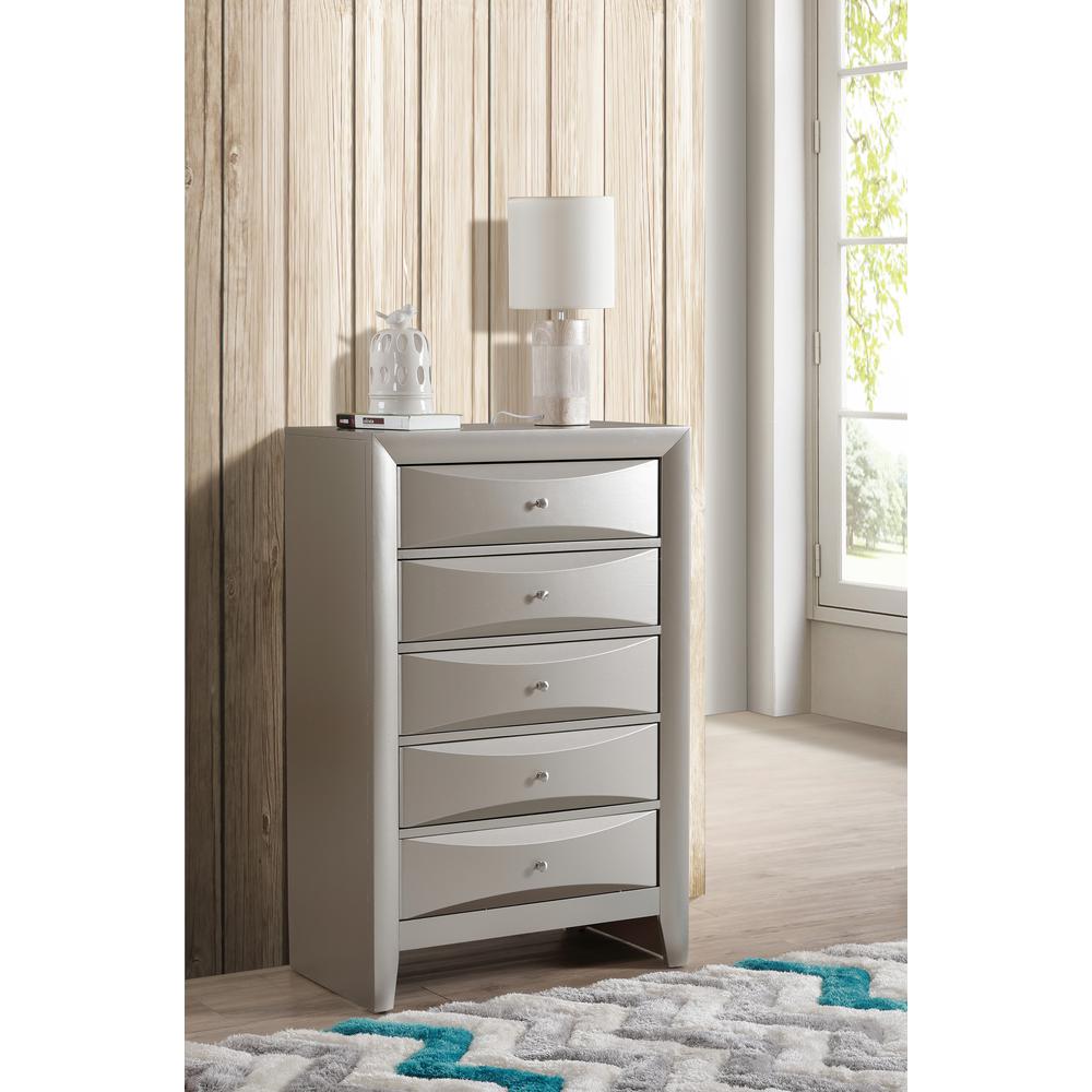 Marilla Silver Champagne 5-Drawer Chest of Drawers (32 in. L X 17 in. W X 48 in. H). Picture 7