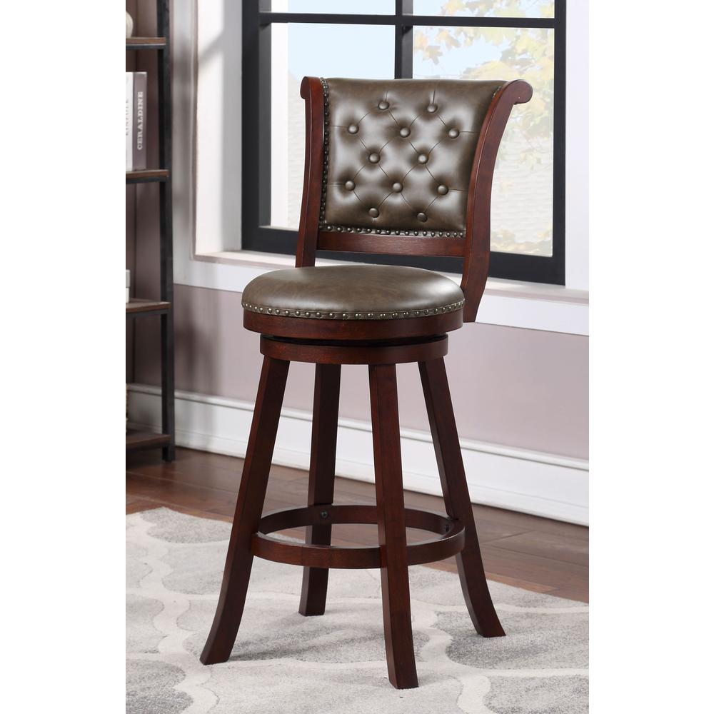 SH Tufted 44.5 in. Mahogany High Back Wood 29 in. Bar Stool. Picture 6