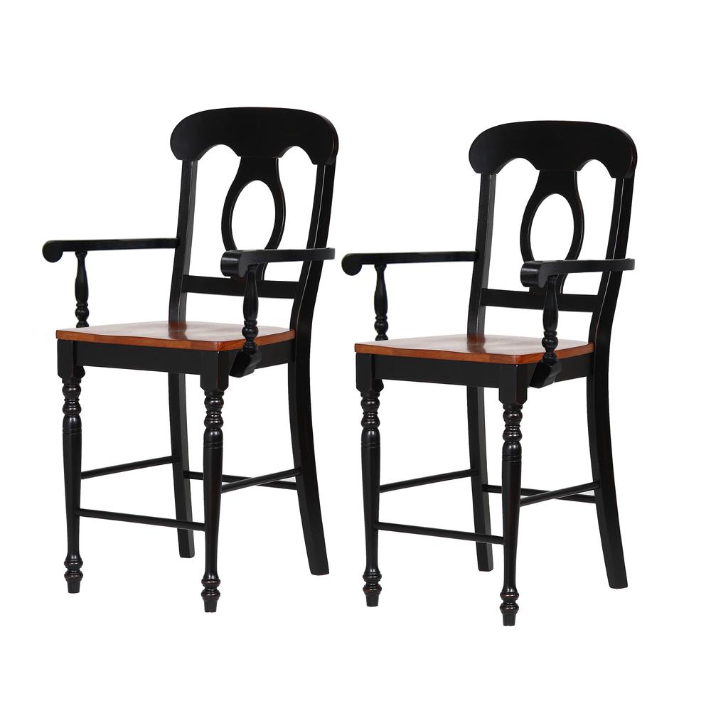 Selections 42.5 in. Antique Black with Cherry Rub High Back Wood Frame 24 in. Bar Stool (Set of 2). Picture 3