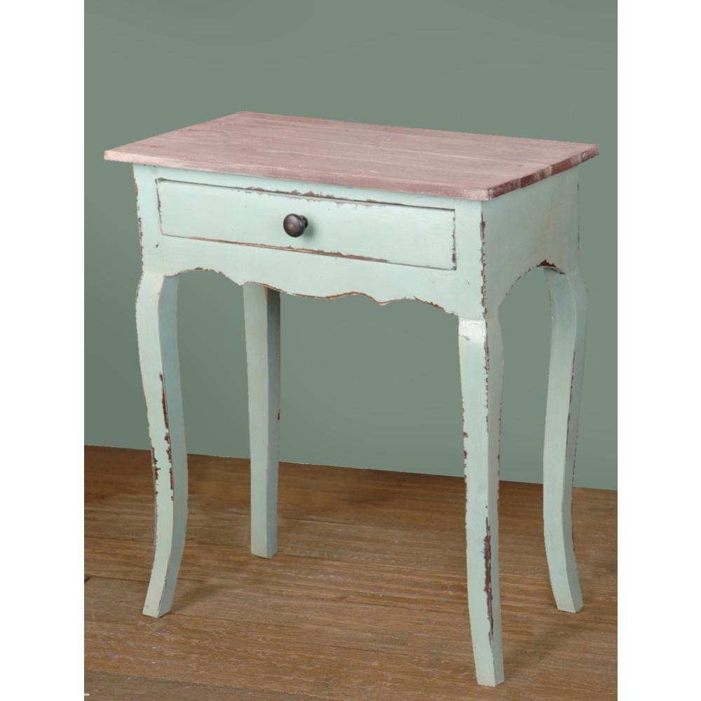 Shabby Chic Cottage 23.8 in. Bahama Rectangular Solid Wood End Table with 1 Drawer. Picture 4