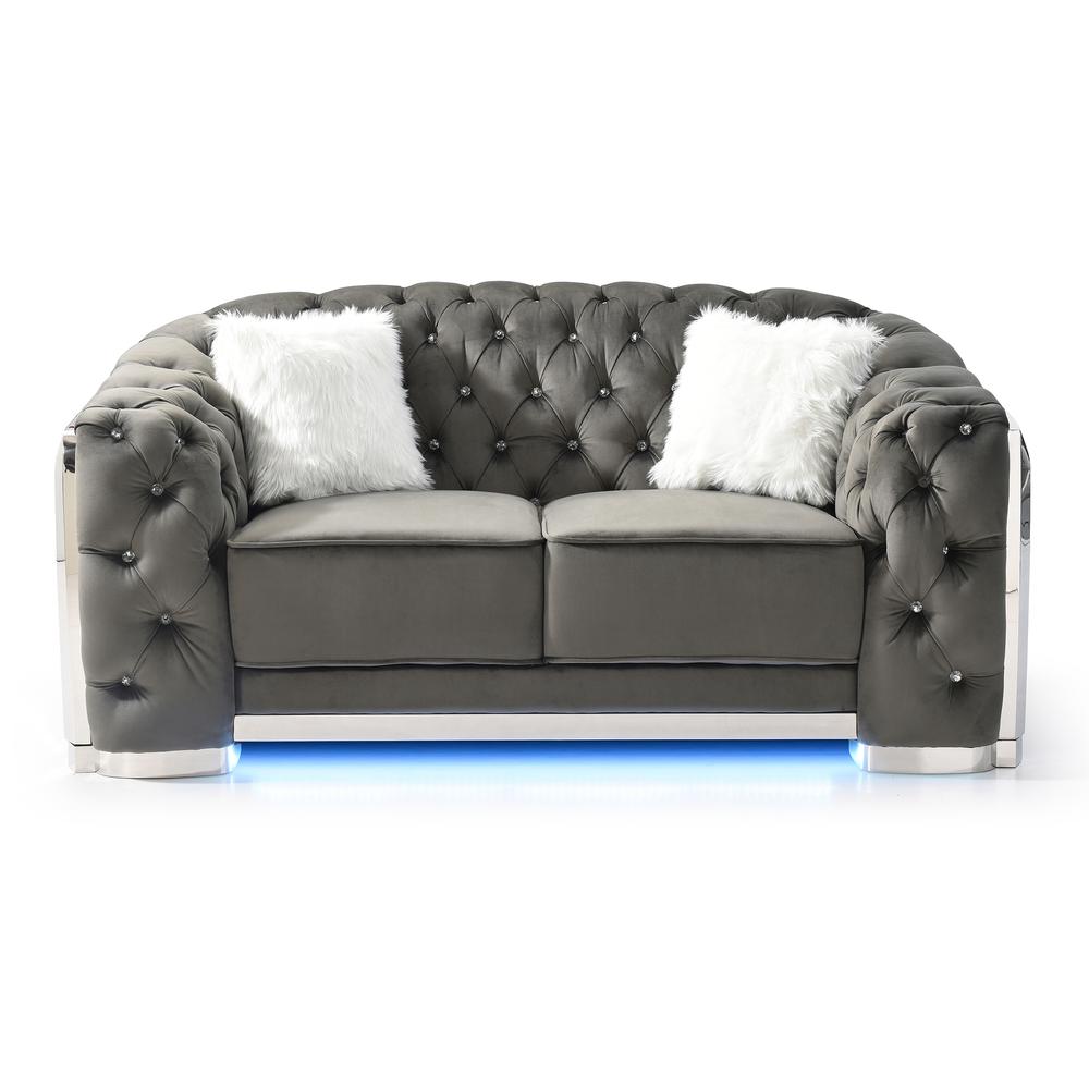 Sapphire 71 in. W Flared Arm Velvet Straight Sofa in Grey. Picture 1