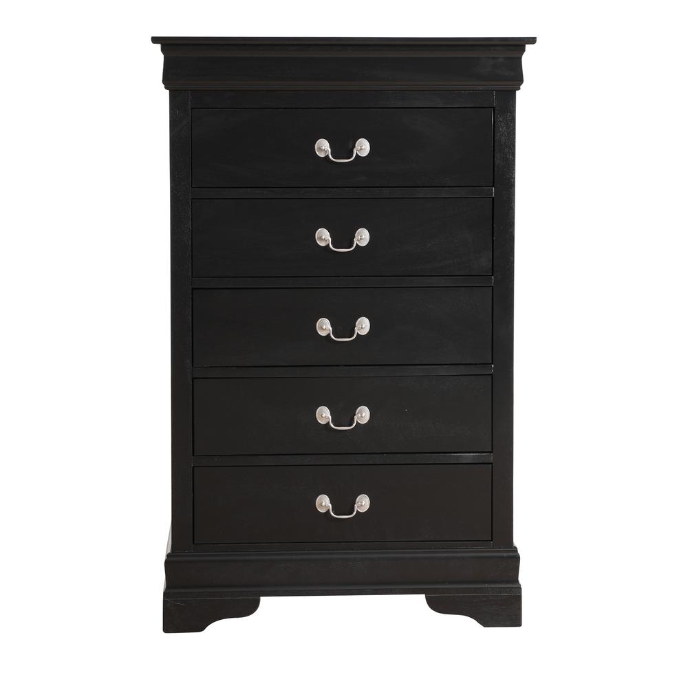 Louis Phillipe II Black 5 Drawer Chest of Drawers (31 in L. X 16 in W. X 48 in H.). Picture 2