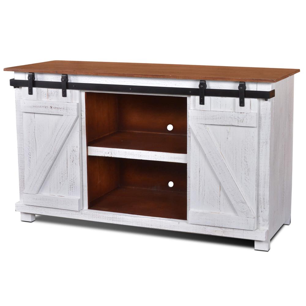 Stowe 60 in. Rustic White and Brown TV Stand Fits TV's up to 70 in. with Cable Management. Picture 1