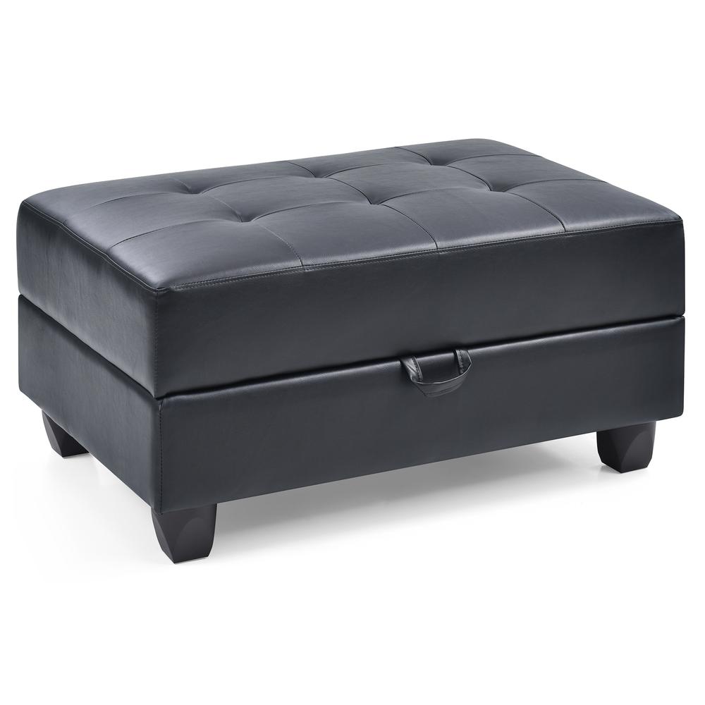 Revere Black Faux Leather Upholstered Storage Ottoman. Picture 2