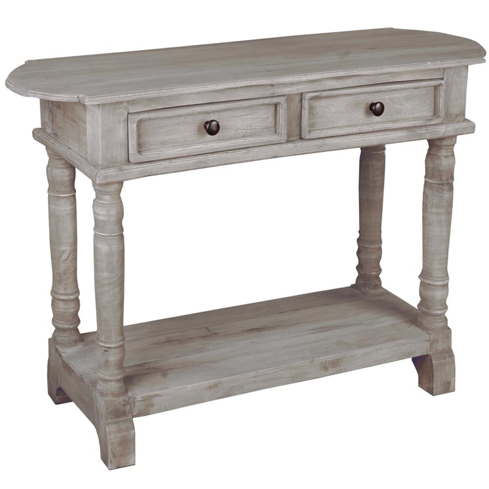Shabby Chic Cottage 47 in. Natural Limewash Rectangle Solid Wood Console Table with 2 Drawers. Picture 2