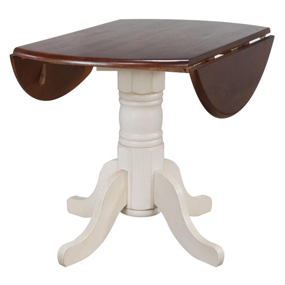 Andrews 42 in. Round Distressed Antique White and Chestnut Brown Wood Dining Table (Seats 6). Picture 3