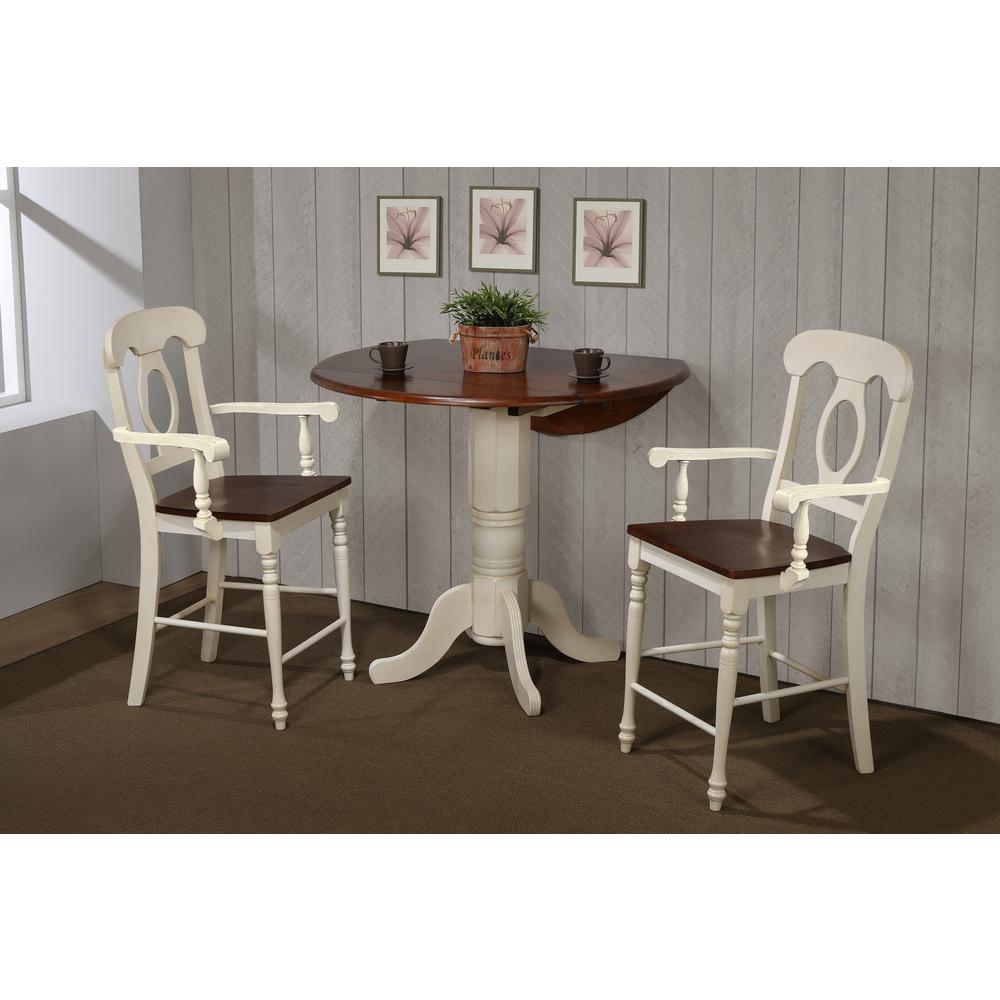 Andrews Collection 3-Piece Round Wood Top Antique White and Chestnut Brown Dining Set. Picture 6