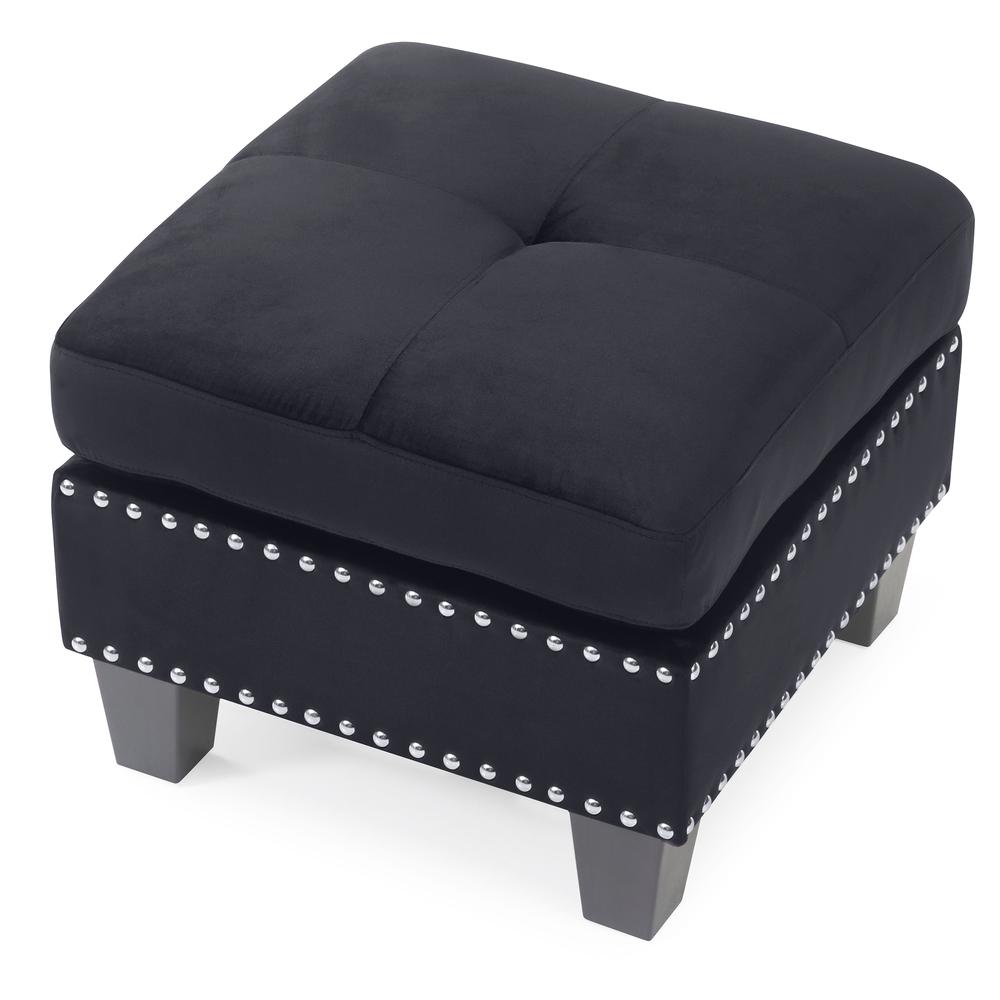 Nailer Black Twill Upholstered Ottoman. Picture 3
