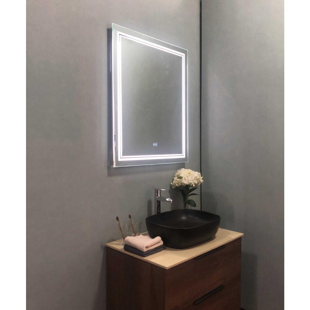 24 in. W x 30 in. H Rectangular Frameless Anti-Fog Wall Bathroom LED Vanity Mirror (in Silver). Picture 8
