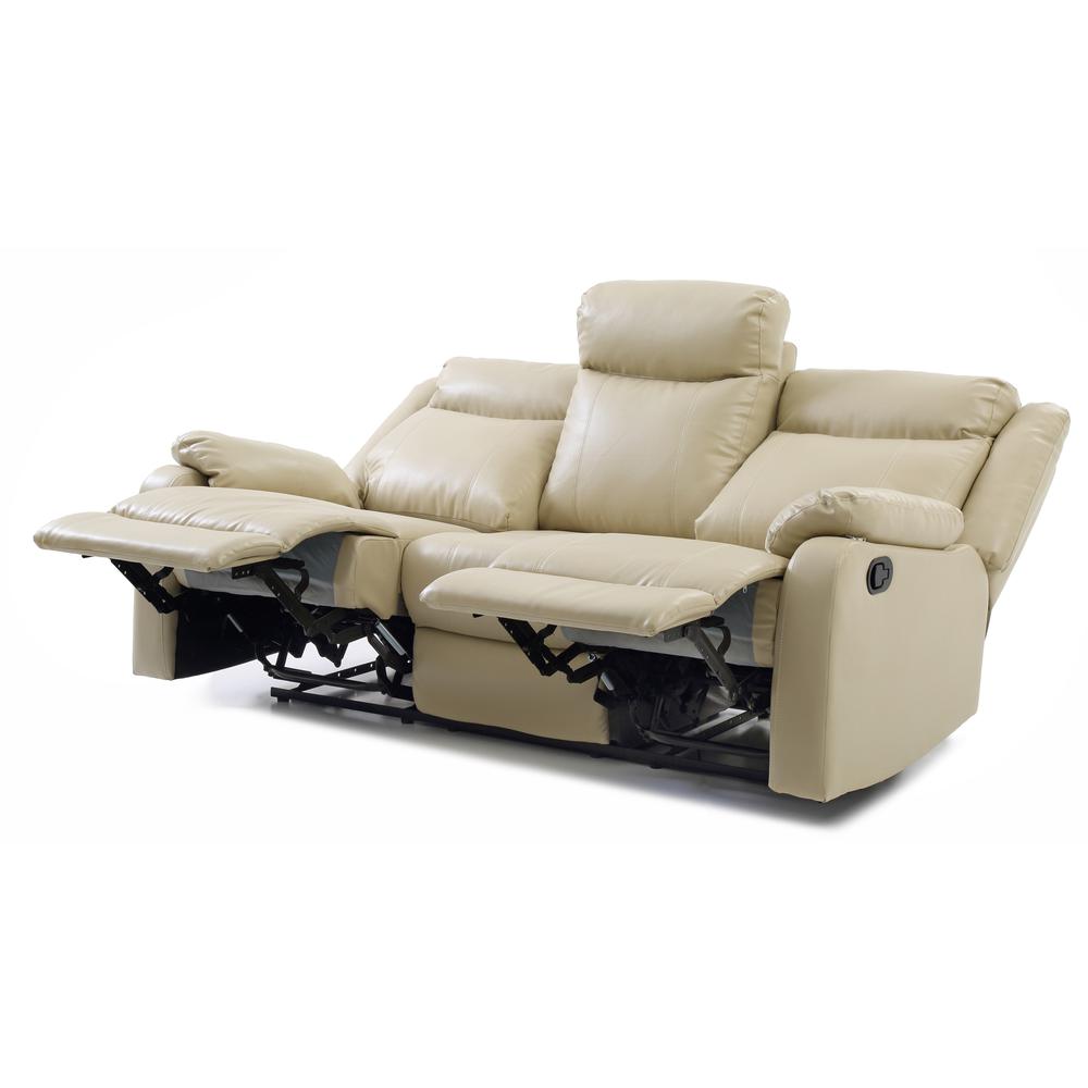Ward 76 in. Putty Faux leather 3-Seater Reclining Sofa with Pillow Top Arm. Picture 4