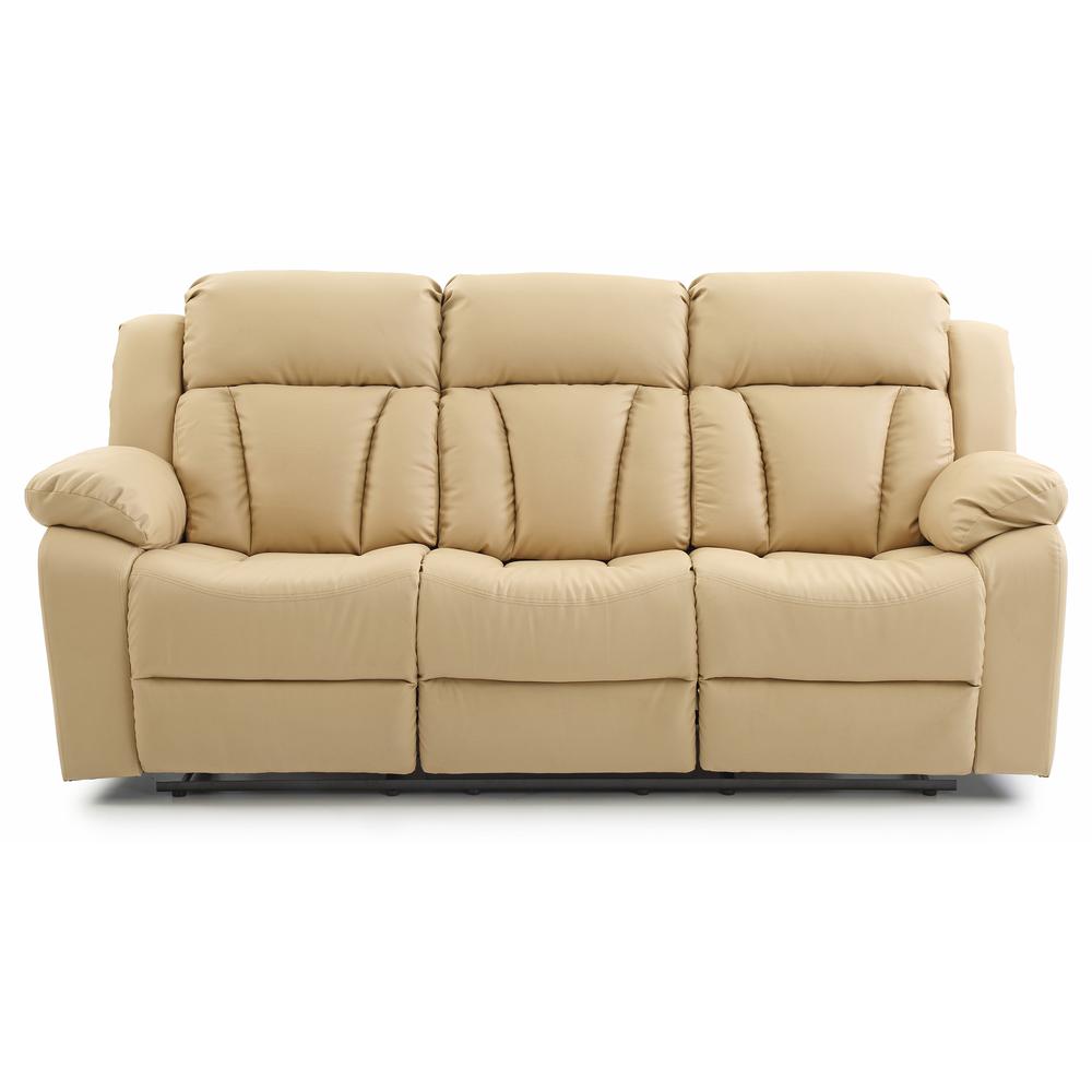 Daria 85 in. W Flared Arm Faux Leather Straight Reclining Sofa in Beige. The main picture.