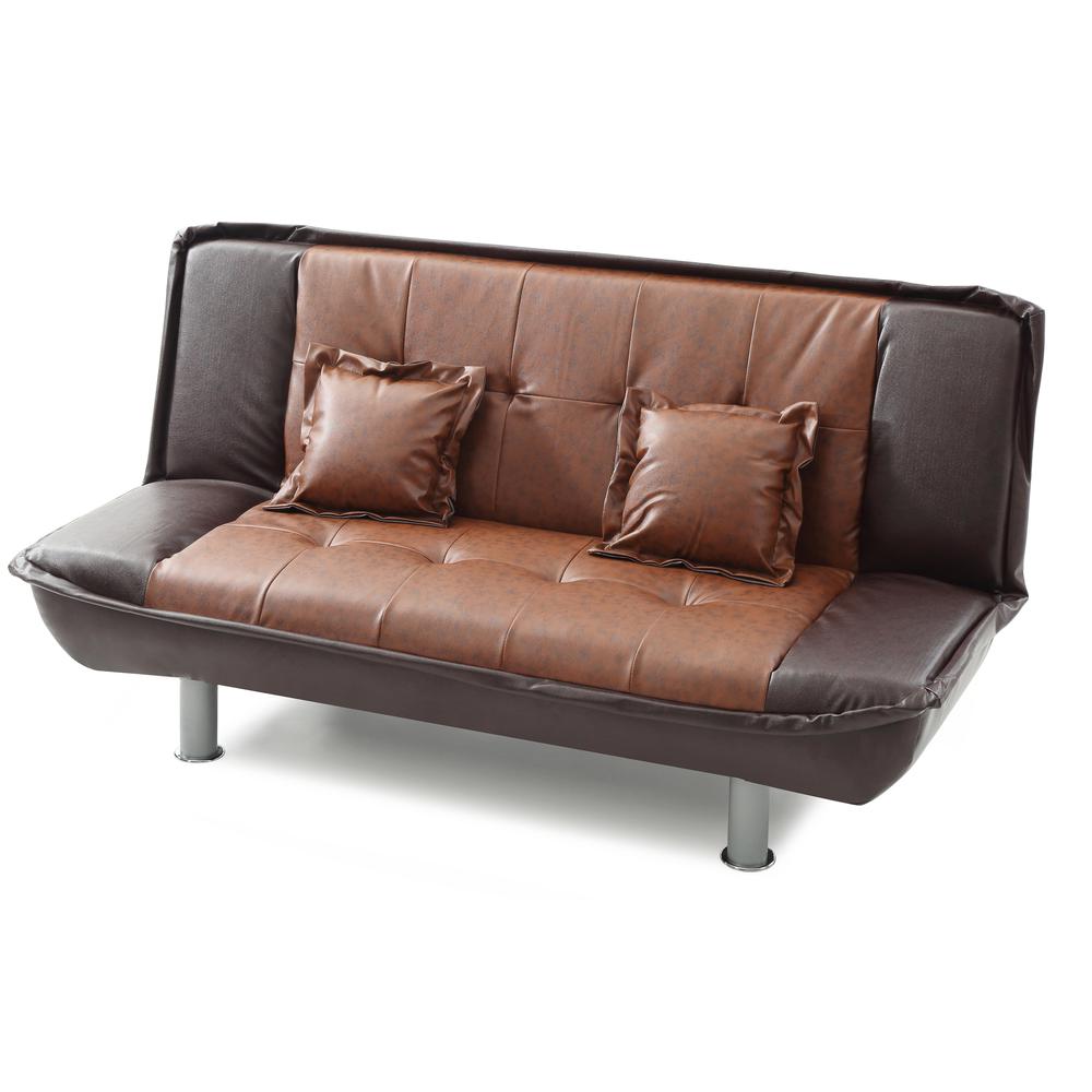 Lionel 74 in. W Armless Faux Leather Straight Sofa in Burgundy and Brown. Picture 4