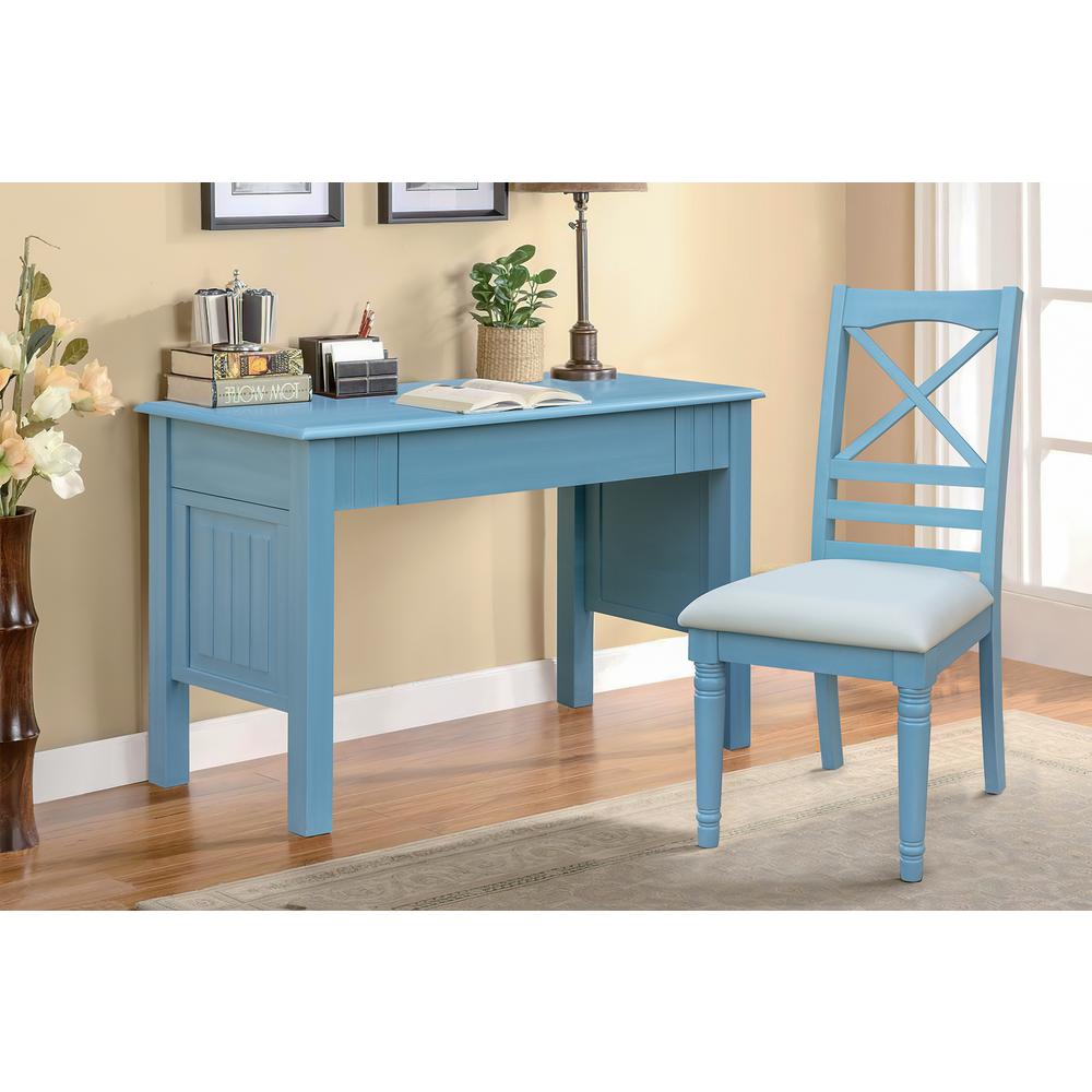 Cool Breeze 46 in. Rectangular Beach Blue Wood 1 Drawer Computer Writing Desk and Chair Set. Picture 9
