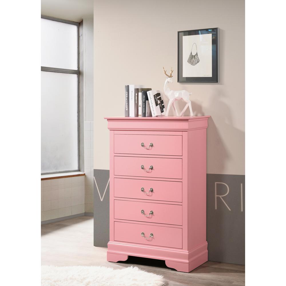 Louis Phillipe II Pink 5 Drawer Chest of Drawers (31 in L. X 16 in W. X 48 in H.). Picture 5