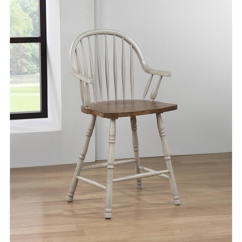 41 in. Distressed Light Gray and Nutmeg Brown High Back Wood Frame 24 in. Bar Stool (Set of 2). Picture 6