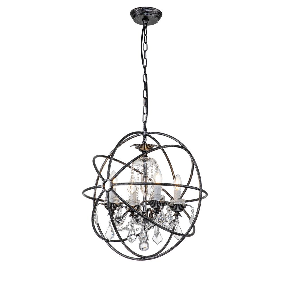 Eudora 4-Light Globe Hanging Chandelier with Crystal Accents Antique Black. Picture 2