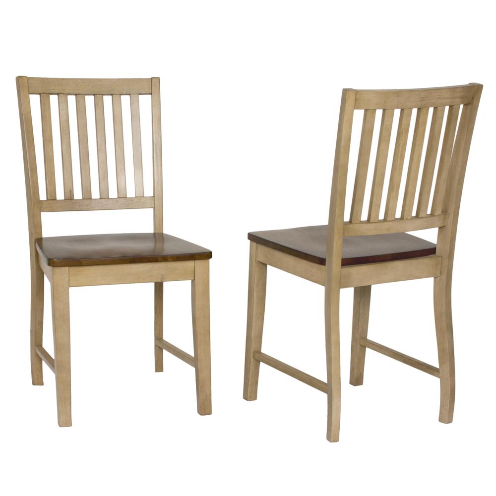 Distressed Two Tone Light Creamy Wheat with Warm Pecan Brown Side Chair (Set of 2), BH-BR-C60-PW-2. Picture 1