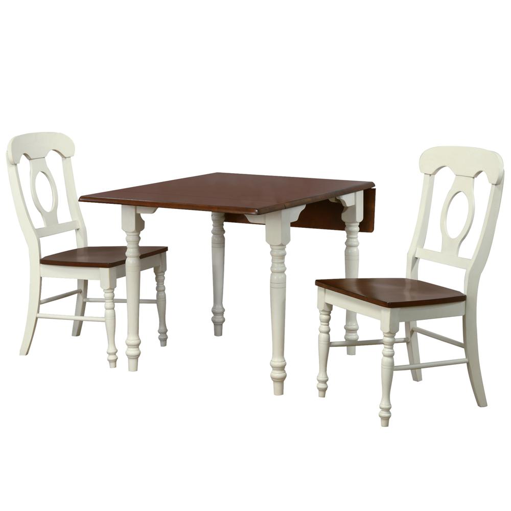 3-Piece Wood Top White and Chestnut Brown Dining Set with Table and Napoleon Chairs. Picture 1