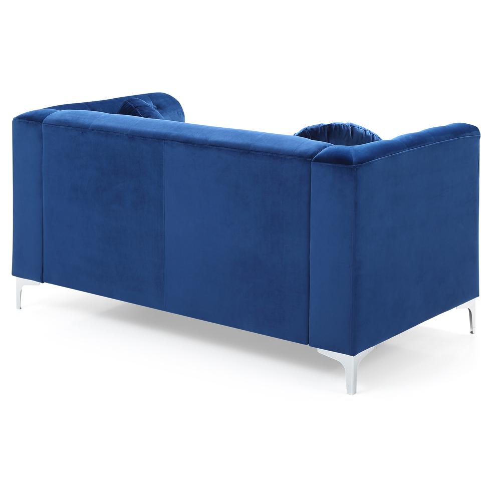 Pompano 62 in. Navy Blue Velvet 2-Seater Sofa with 2-Throw Pillow. Picture 4