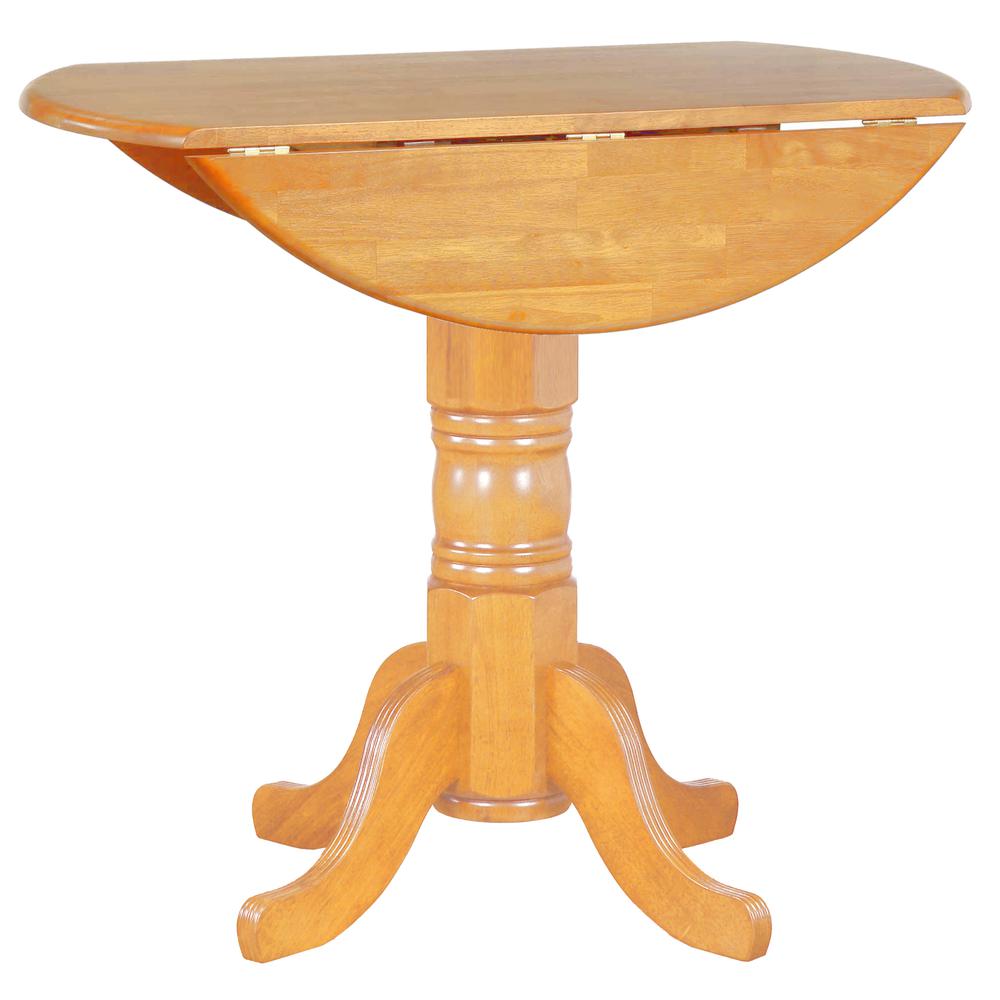Selections 42 in. Round Extendable Pedestal Light Oak Wood Drop Leaf Dining Table (Seats 6). Picture 2