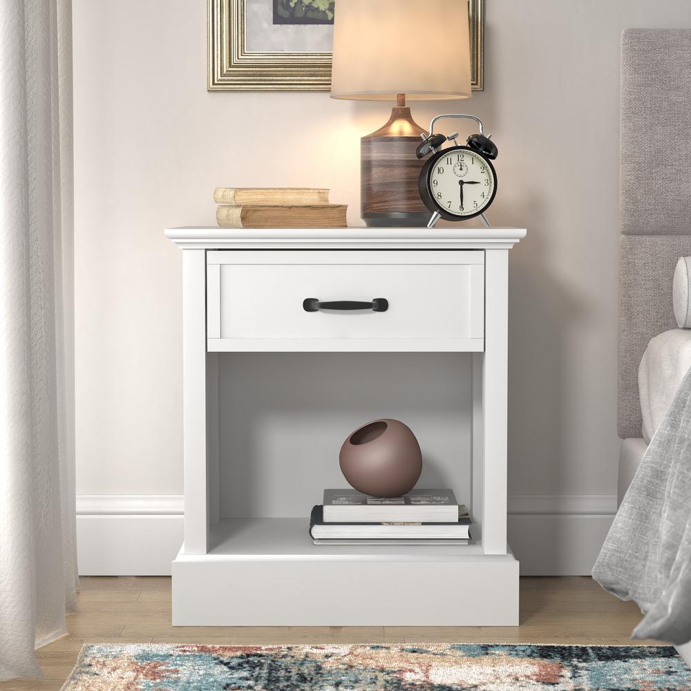 Xylon 1-Drawer White Nightstand (21.7 in. x 24.4 in. x 15.7 in.). Picture 10