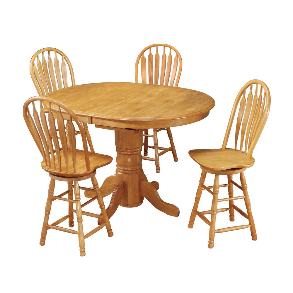 Oak Selections 54 in. Oval Extendable Butterfly Leaf Light Oak Wood Pub Dining Table (Seats 8). Picture 4