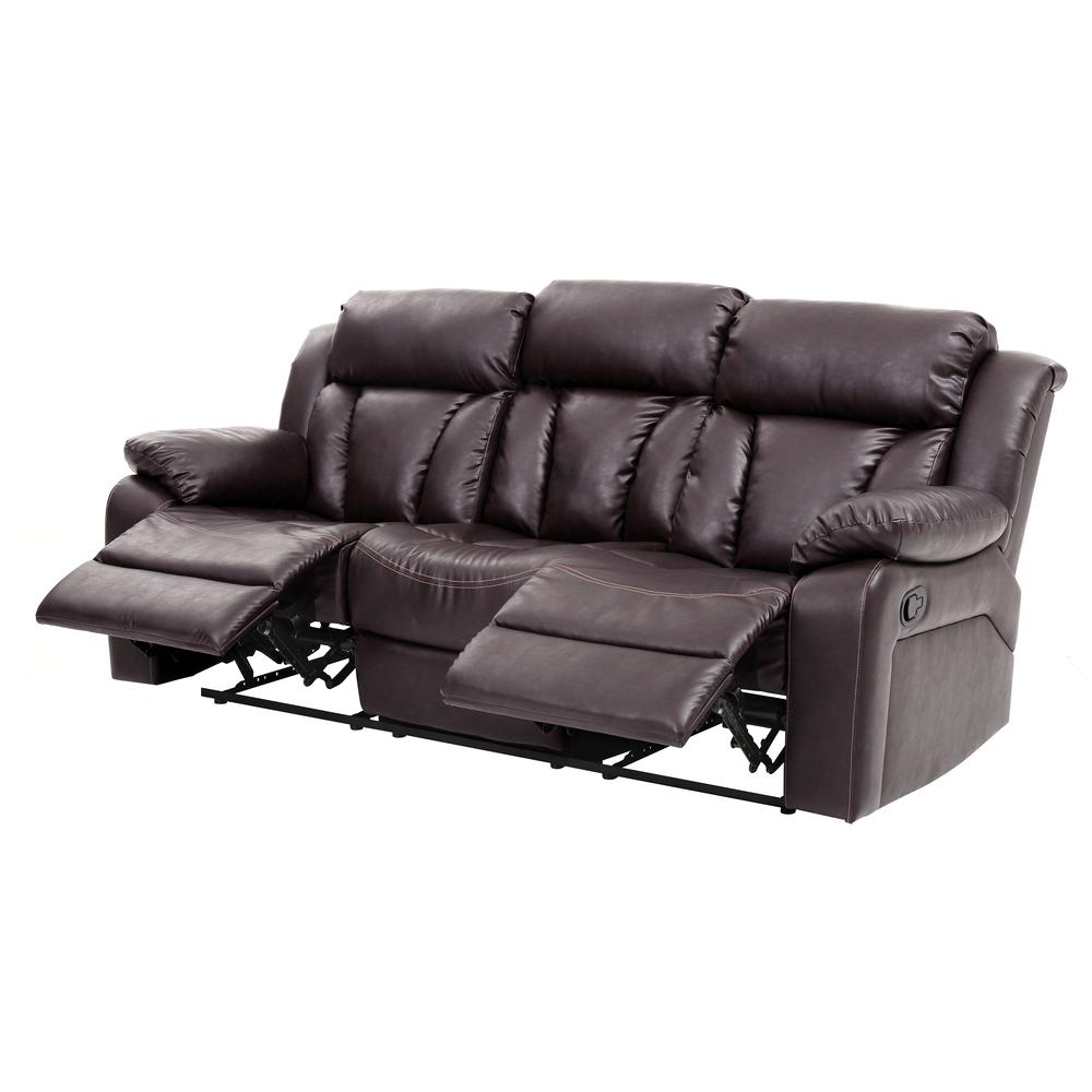 Daria 85 in. W Flared Arm Faux Leather Straight Reclining Sofa in Dark Brown. Picture 3