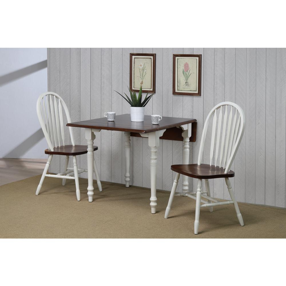 Andrews Malaysian Oak Wood Distressed Antique White with Chestnut Brown Side Chair (Set of 2). Picture 4